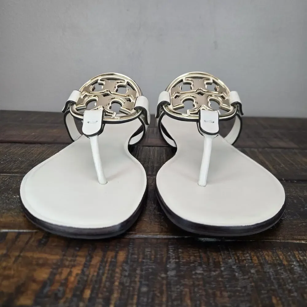 NEW Tory Burch Metal Miller Leather Womens Size 10 Sandal Flip Flop Light Cream